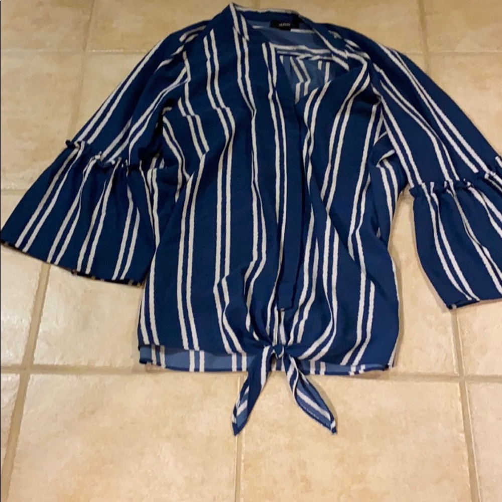 Turquoise and white striped Alfani blouse